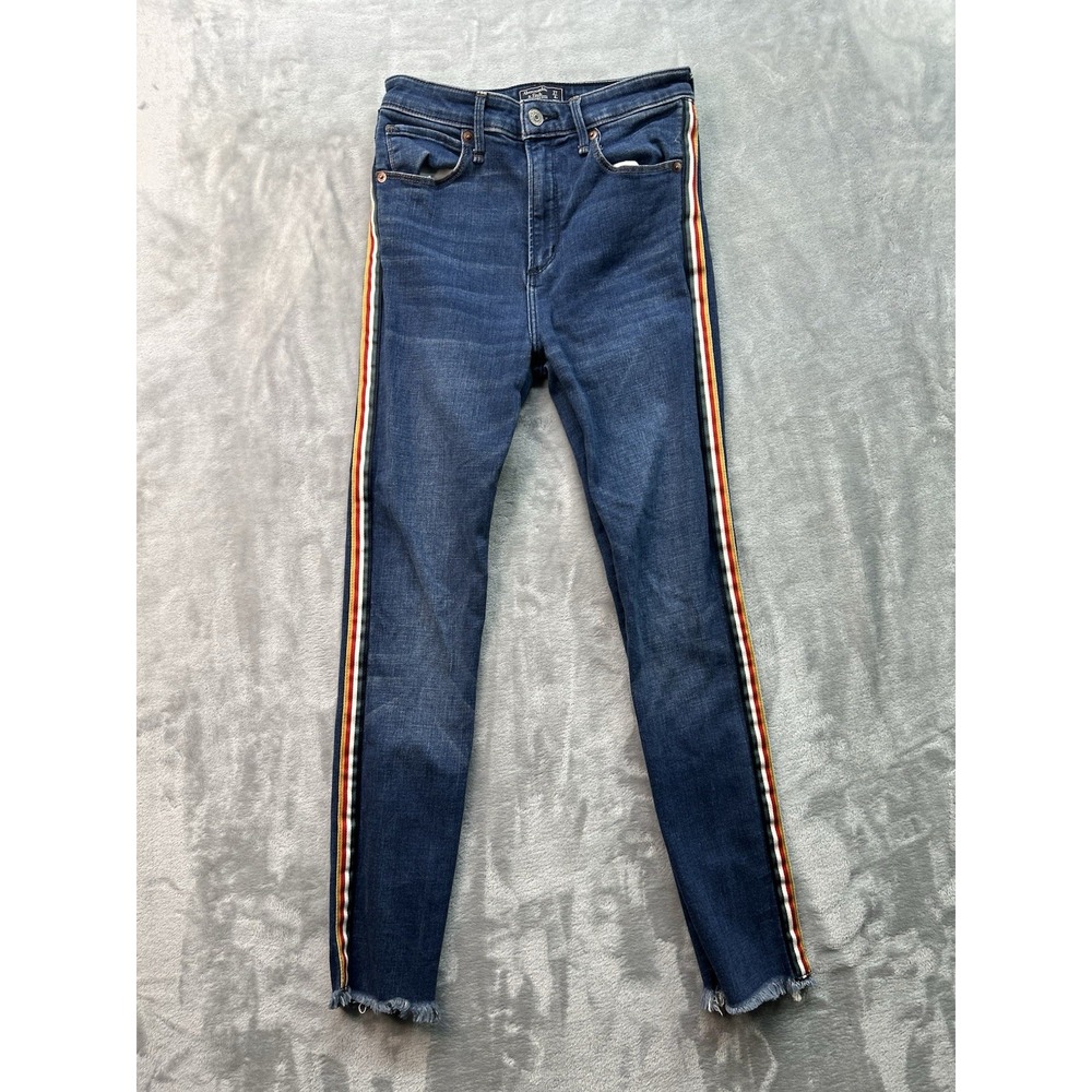 Abercrombie & Fitch Women Sz 27/4R Blue Jeans Simone High Rise Ankle Stiped Boho